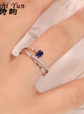 s925纯银镶嵌星轨蓝宝石戒指女