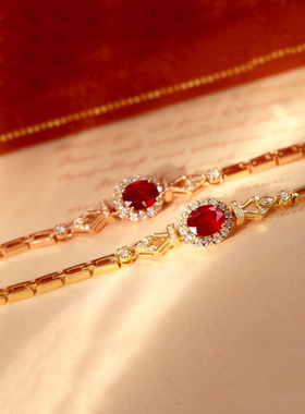 帕诗韵s925纯银鸽血红宝石手链贵气时尚百搭轻奢高级感女式首饰
