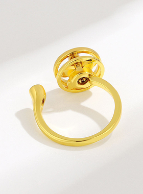 女镶钻四叶草旋转戒指可调节指环