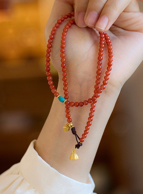 天然凉山南红玛瑙项链女高瓷绿松项链高级感国风锁骨链本命年