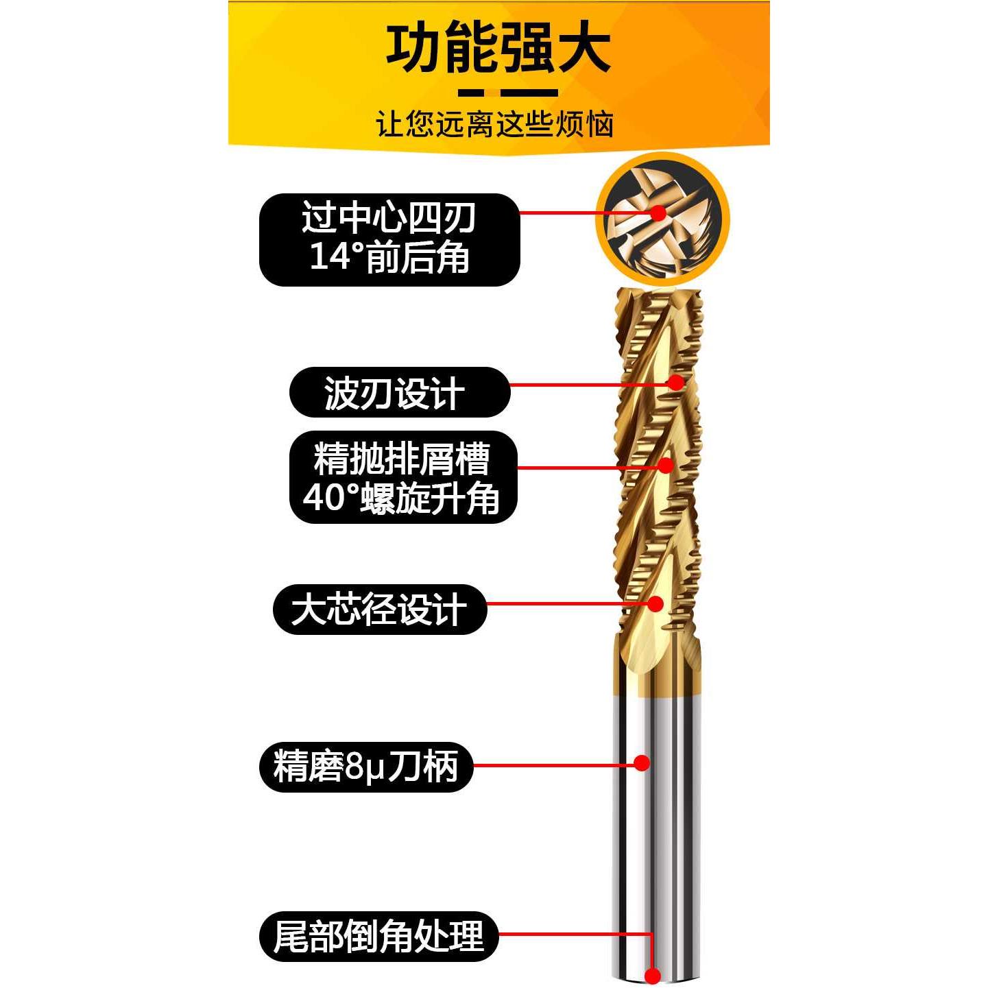 HZ全D磨制超硬白钢HSSAL凃-钛波刃粗皮玉米铣刀国标不锈钢铝合金 - 图1