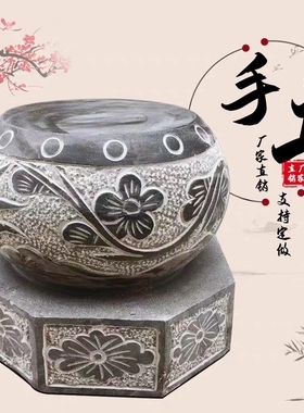 石雕石鼓柱基石底座空心石柱础石墩子仿古柱脚石柱顶石青石柱墩石