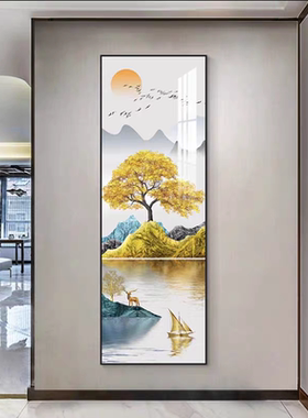 轻奢入户玄关装饰画竖版细长条