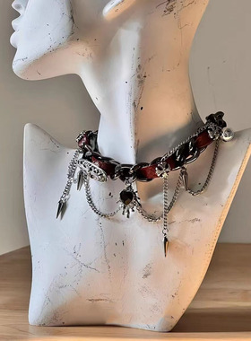 暗黑系黑色锁骨链优雅轻奢高级感多层水晶锁骨链复古choker颈链