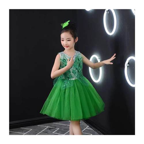 六一儿童蓬蓬裙演出服绿色春晓小学生合唱服装女童公主裙表演服装 - 图3