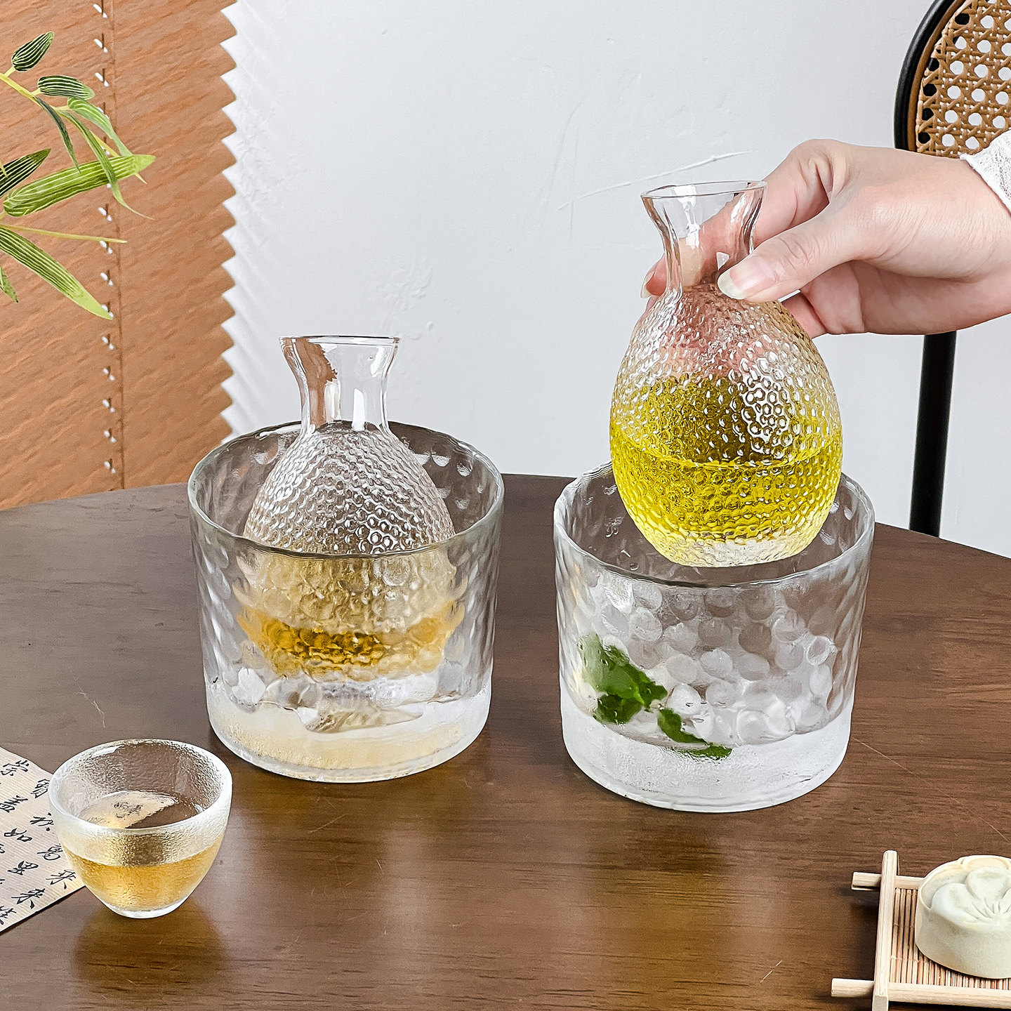 新中式锤纹清酒壶酒具家用组合套装氛围感微醺玻璃鸡尾酒杯小酒杯,淘宝优惠券,粉丝福利购,淘宝优惠卷