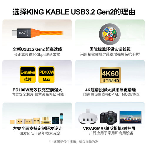 KingKable超高速USB3.2 Gen2全功能TypeC联机拍摄线直转弯头20G 10G适用于单反佳能R5R63索尼尼康徕卡富士等 - 图0
