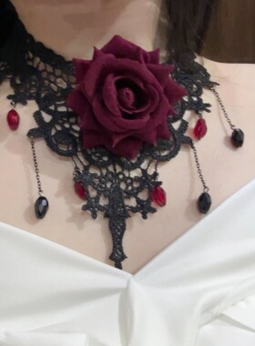 独特玫瑰项圈黑色choker项链