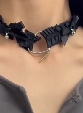 黑色爱心形项链铃铛choker项圈