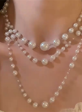 多层珍珠叠戴项链女款