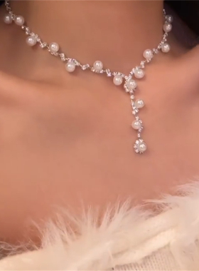 重工爆闪珍珠流苏项链耳环套