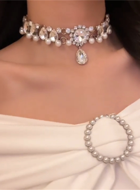 超闪锆石水滴珍珠项链女