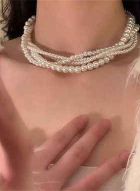 缠绕多层项链巴洛克珍珠