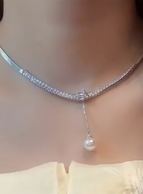 锆石珍珠流苏choker锁骨链高级感