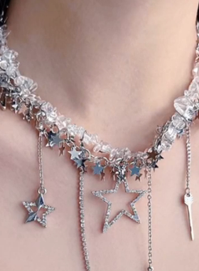 辣妹y2k繁星透明碎石流苏choker