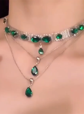 复古气质祖母绿项链女