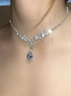 闪钻水滴锆石耳钉项链套装