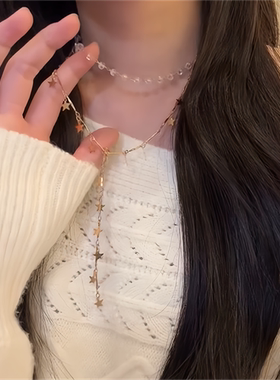 金色星星流苏双层项链女