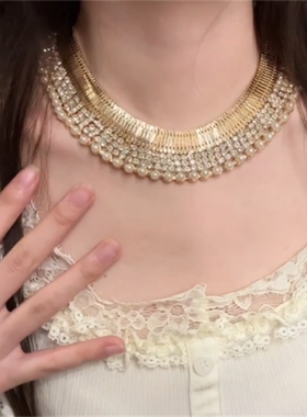金色镶钻珍珠项链女款
