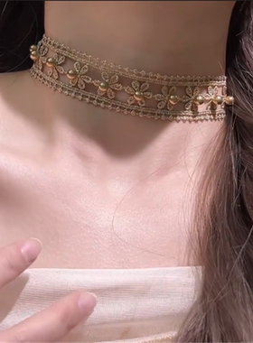 镂空花朵钉珠项链女款