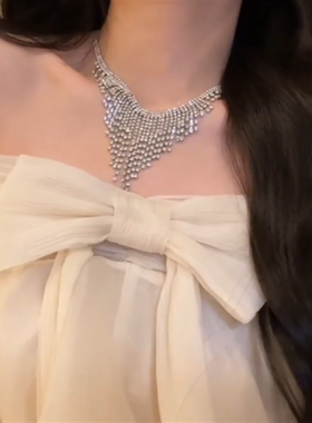 闪钻夸张气质流苏满钻项链女
