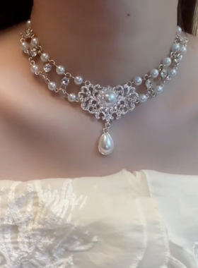 法式水滴珍珠项链复古公主宫廷风