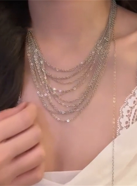 银河瀑布多层流苏毛衣链