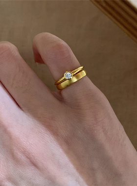 中古金色拉丝素圈戒指女