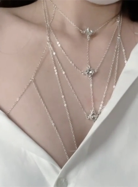 锆石流苏多层叠戴胸链