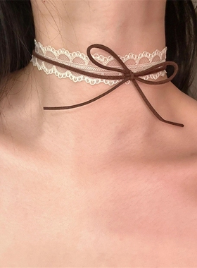 美拉德色蕾丝蝴蝶结项圈choker