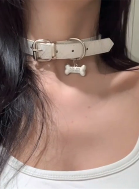 白色choker皮带扣项圈女