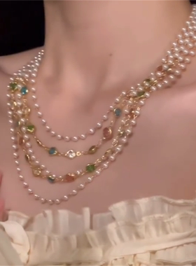 彩色水晶珍珠项链女款