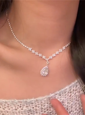 银色水滴吊坠项链女款