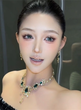 欧美绿宝石高级耳环项链