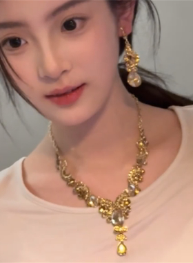 宫廷风镶钻choker项链耳环套