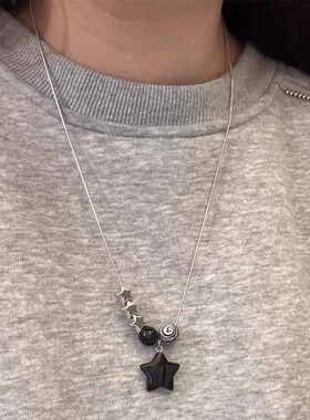 黑色星星吊坠项链女款
