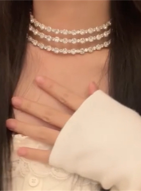 闪钻多层锆石项链耳环套装