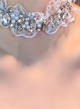 闪钻珍珠蕾丝choker项链