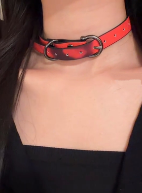 金属choker项圈女辣妹红色锁骨链