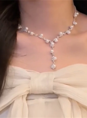 爆闪锆石珍珠项链耳环套装