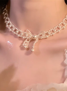 千金风珍珠蝴蝶结项链女