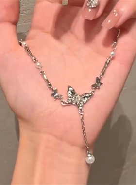 蝴蝶锆石锁骨链女法式小众设计