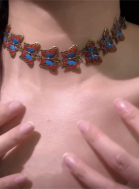 做旧金属机械感朋克蝴蝶赛博项圈