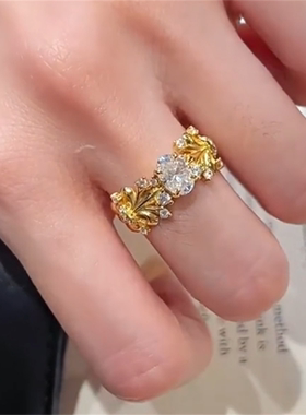 中古Vintage金色锆石花朵戒指