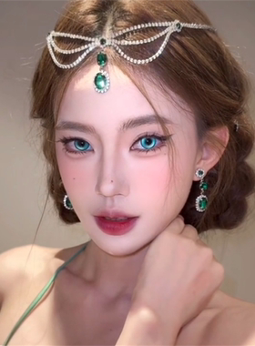 祖母绿水滴颈链欧美复古风