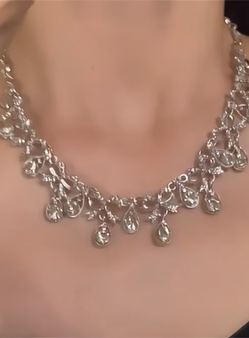 闪钻水滴流苏项链耳环套装