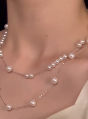 小众双层叠戴珍珠项链
