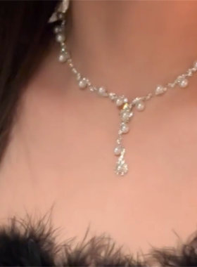 重工闪钻锆石珍珠项链耳环