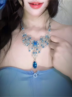 超闪蓝色水滴锆石项链女款