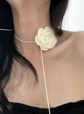 山茶花choker黑白丝带小众颈带